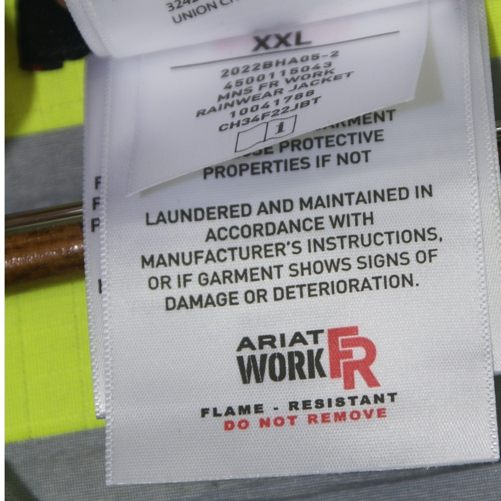 Ariat Work Men XXL FR Hi-Vis Hooded H2O Jacket Yellow Waterproof CAT 2 10041788 - Picture 11 of 16